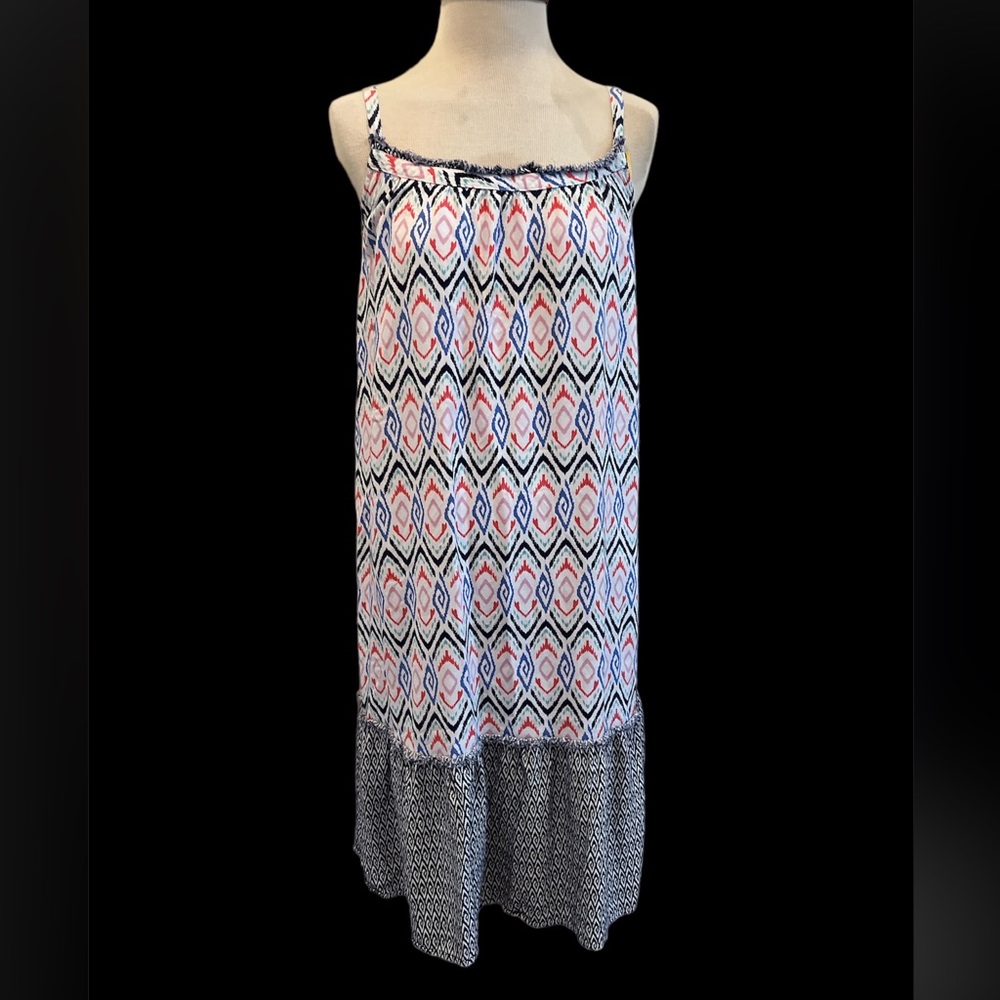 Printed Spaghetti-Strap Maxi Dress in Navy & Coral
